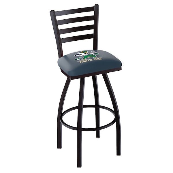 25" Blk Wrinkle Notre Dame Leprechaun Swivel Bar Stool, Ladder Back